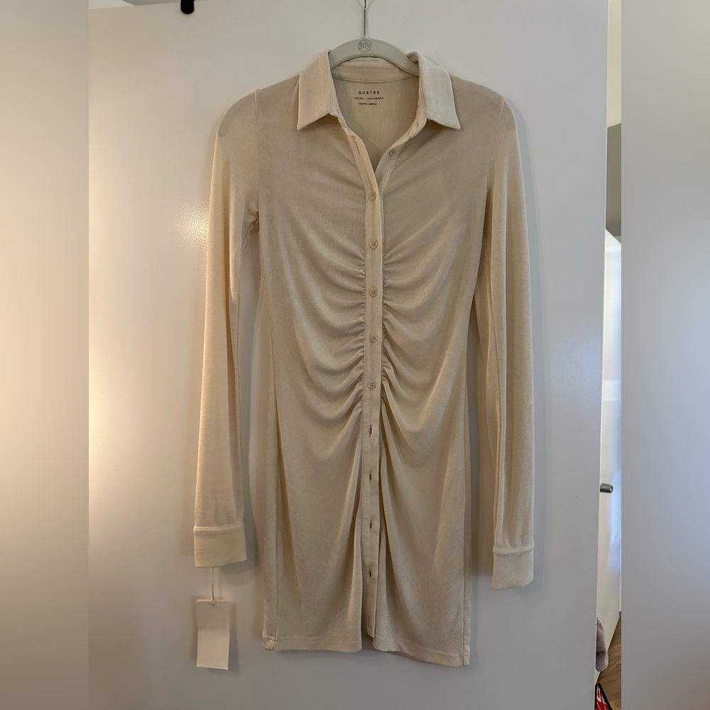 QUATRE swim ivory long sleeve button down dress/coverup, XS and NWT